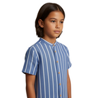 CAMISA RAYAS AZUL CUELLO MAO