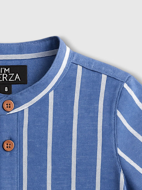 CAMISA RAYAS AZUL CUELLO MAO